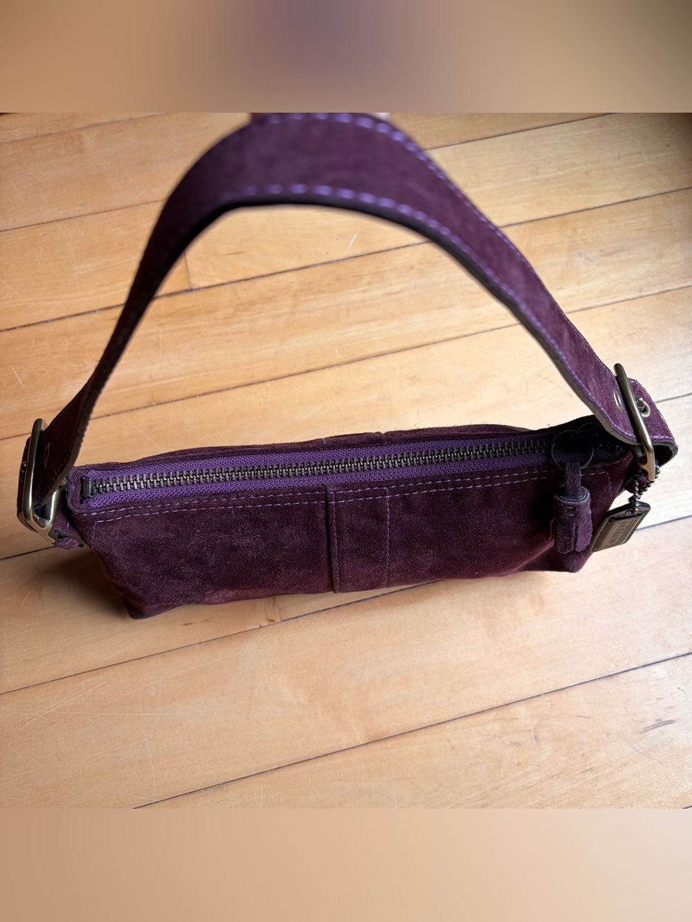 COACH Hamptons Suede Soft Demi #7470 Aubergine Vintage Y2K Baguette Shoulder Bag - Picture 6 of 16